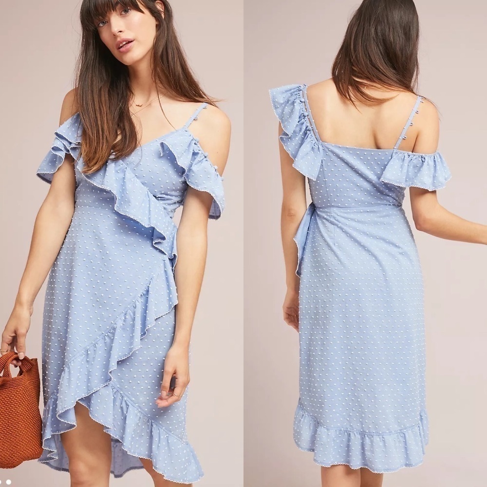 NWT Anthropologie Size XS Red Carter Lucy Ruffled Dress Polka Dot Blue $228